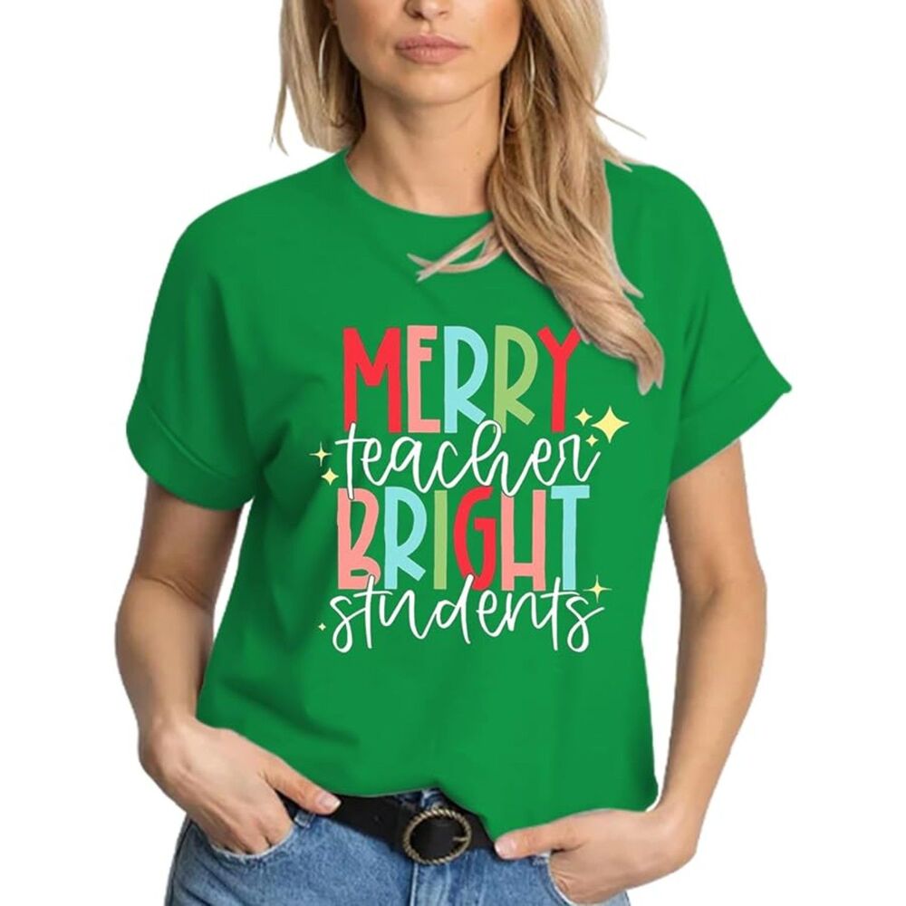 NWOT Women's Christmas Teacher Graphic Short Sleeve T-shirt - Size S